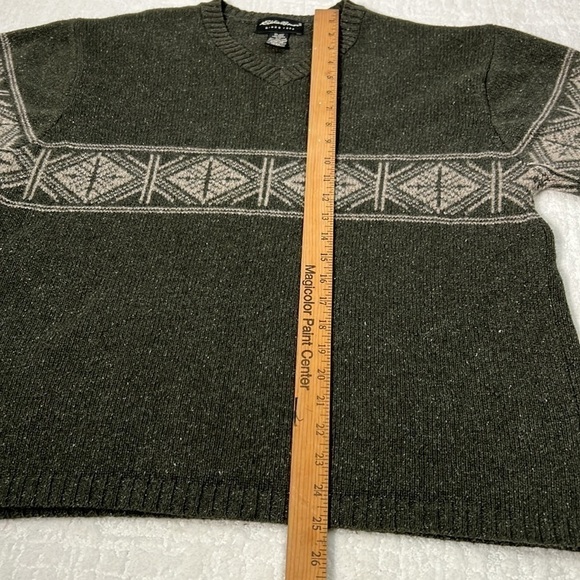 Eddie Bauer wool blend fair isle gray ivory long sleeve v-neck pullover men's M - Picture 5 of 7